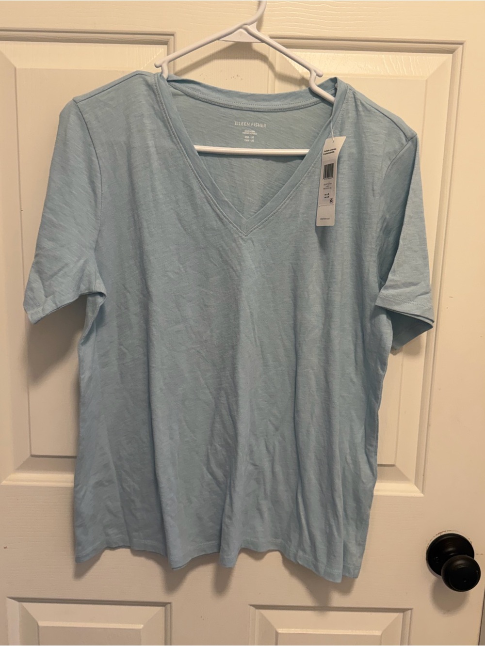 Eileen Fisher Light Blue V-Neck Short Sleeve Tee NWOT